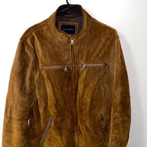 Banana Republic Men’s Cowhide Suede Leather Full Zip Jacket Brown Thick Size L
